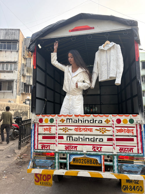 1947 bombay zardozi x denim zip up