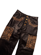 Gold embroidered leather pants