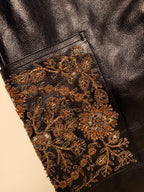 Gold embroidered leather pants
