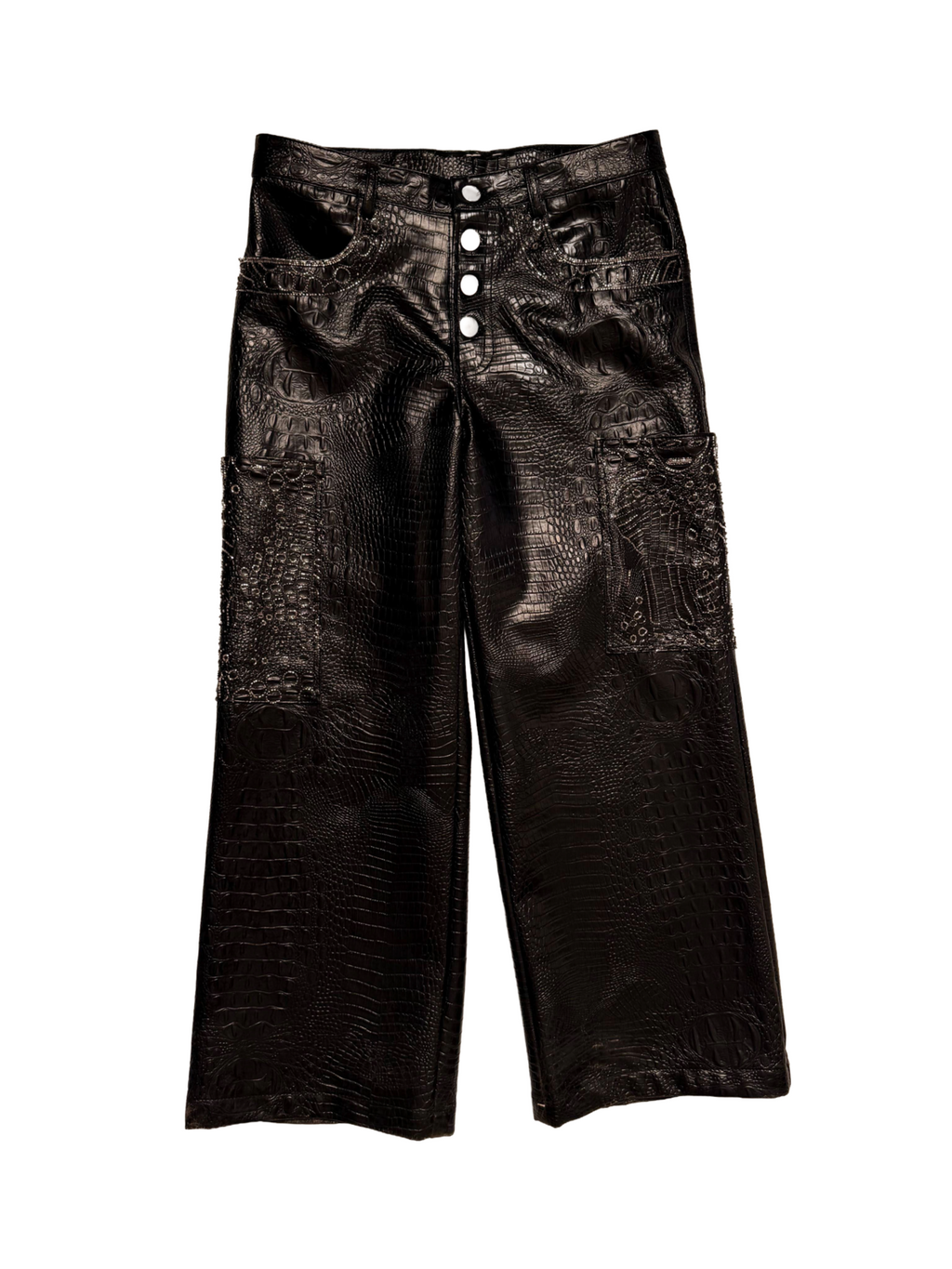 Silver embroidered leather pants