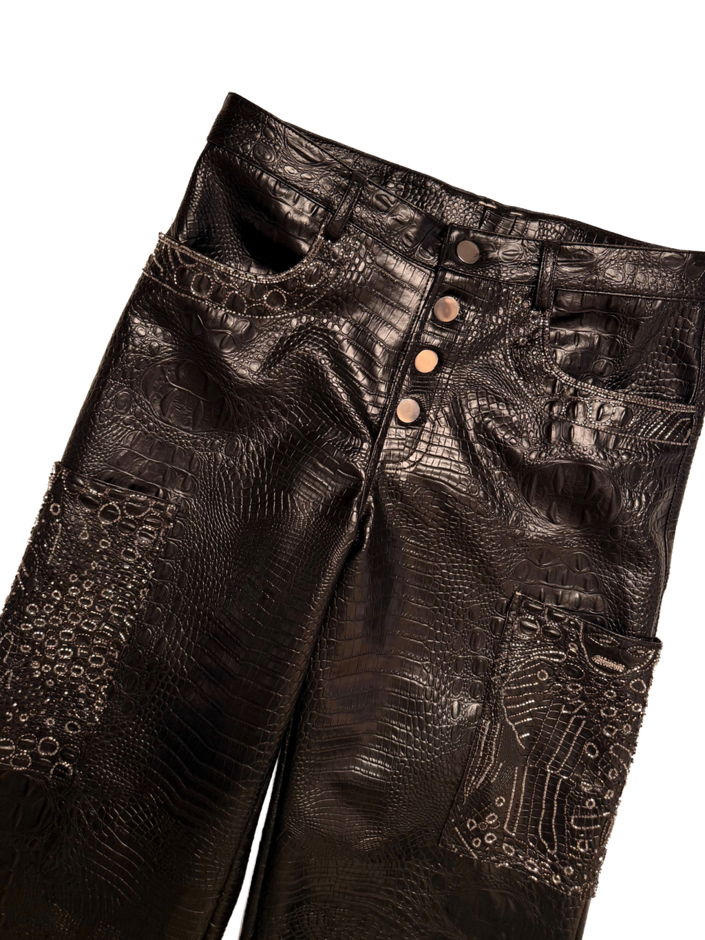 Silver embroidered leather pants
