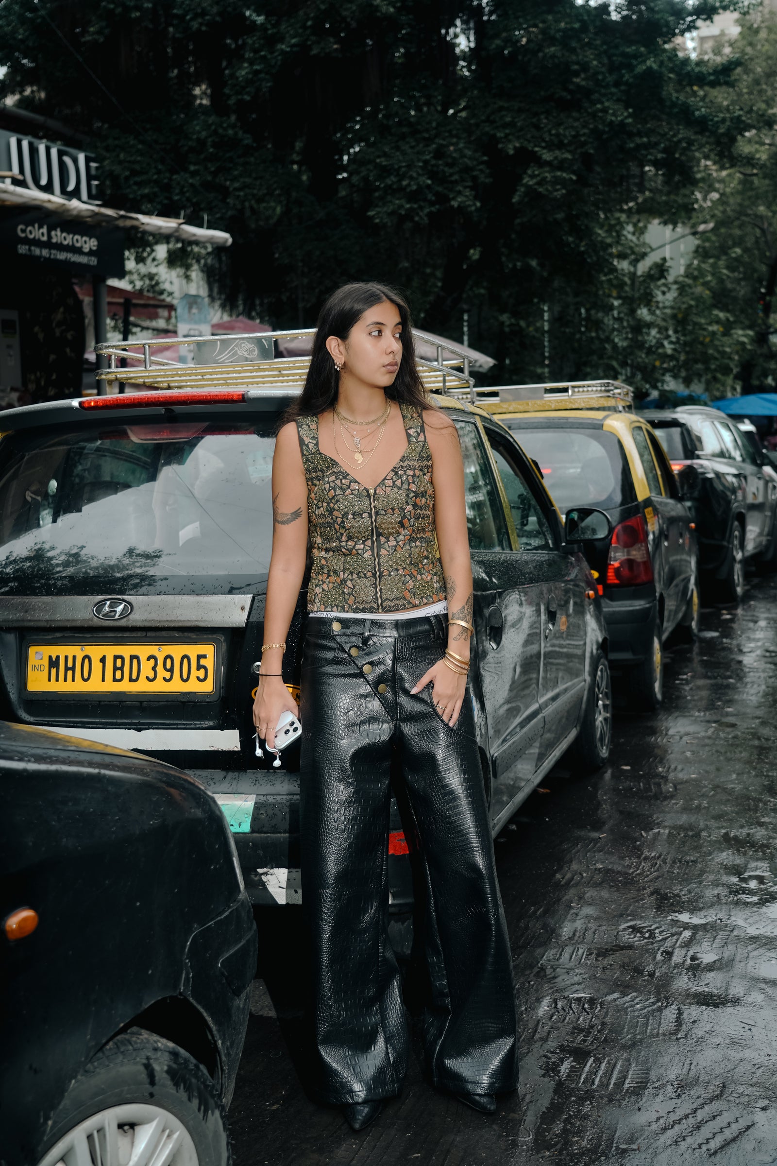 Leather side crotch pant