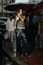 Leather side crotch pant