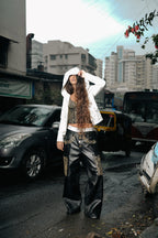 Gold embroidered leather pants