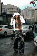 Gold embroidered leather pants