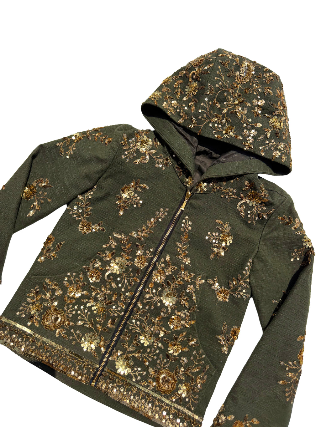 zardozi x denim gold green zip up
