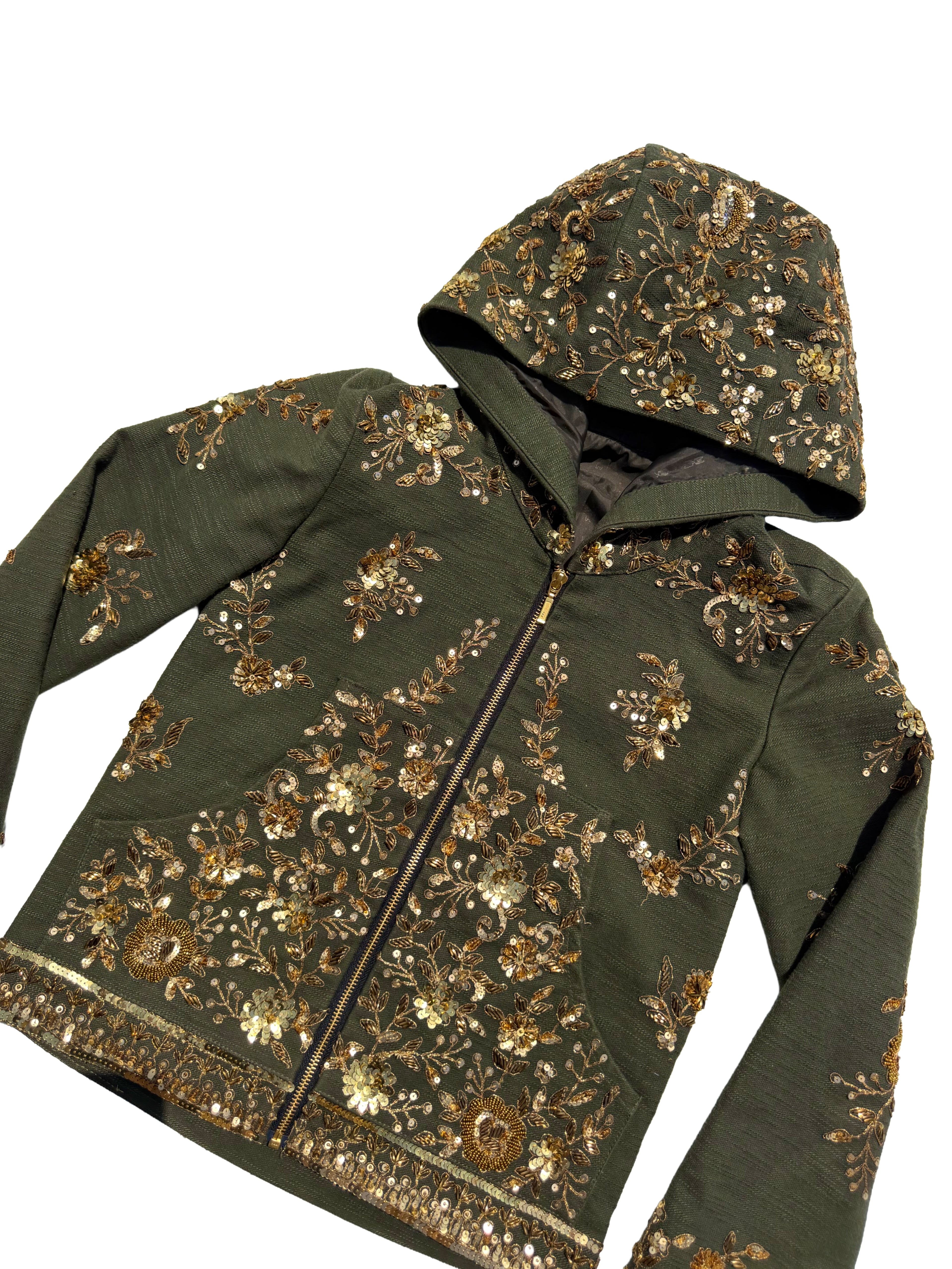 zardozi x denim gold green zip up