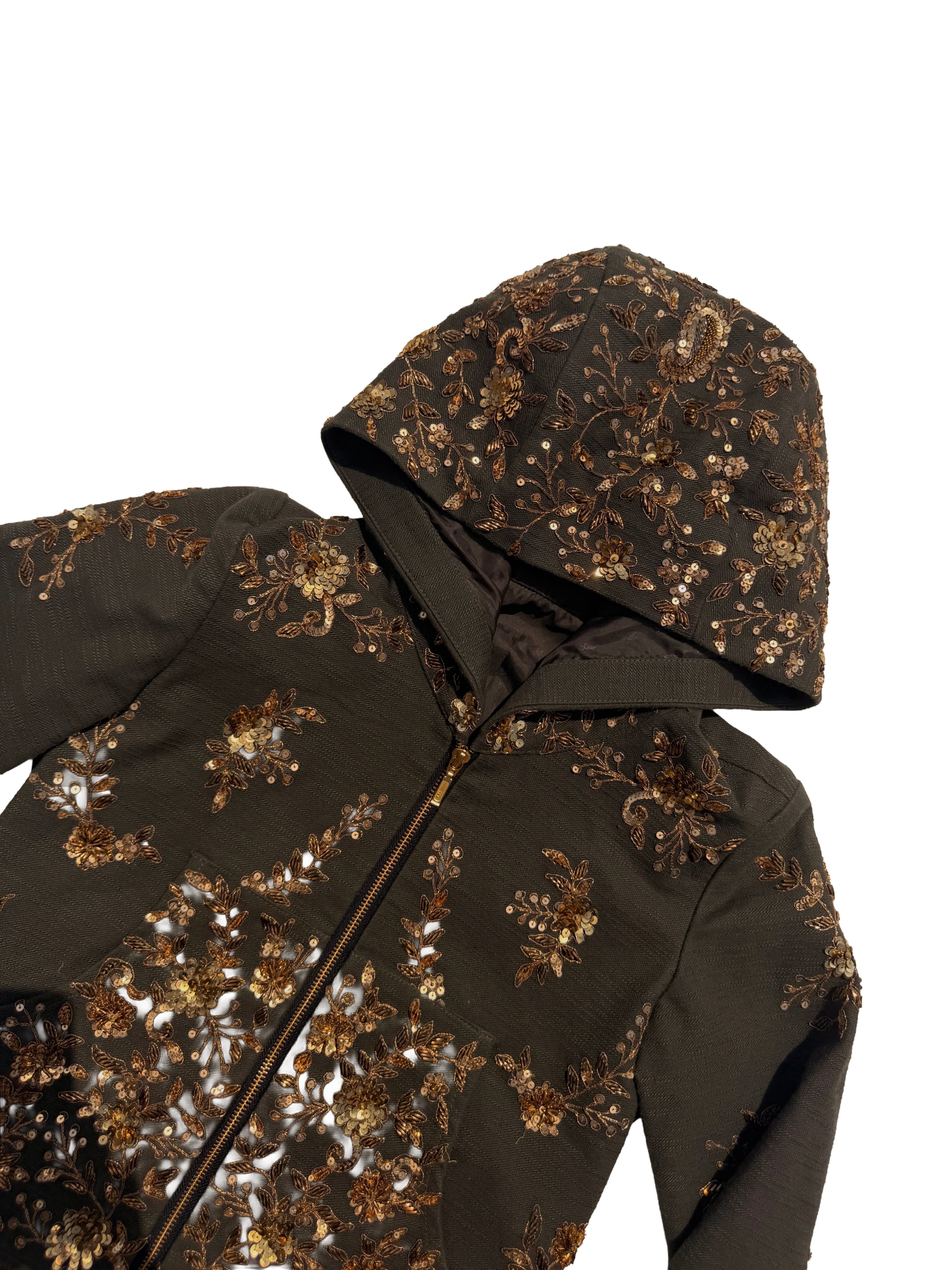 zardozi x denim gold green zip up
