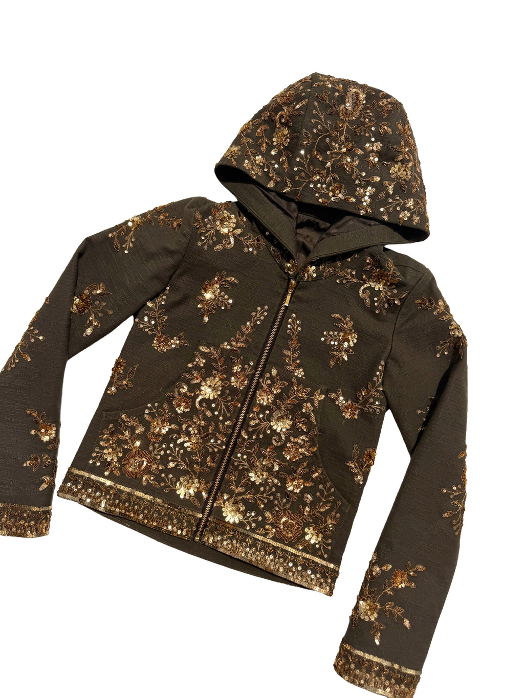 zardozi x denim gold green zip up