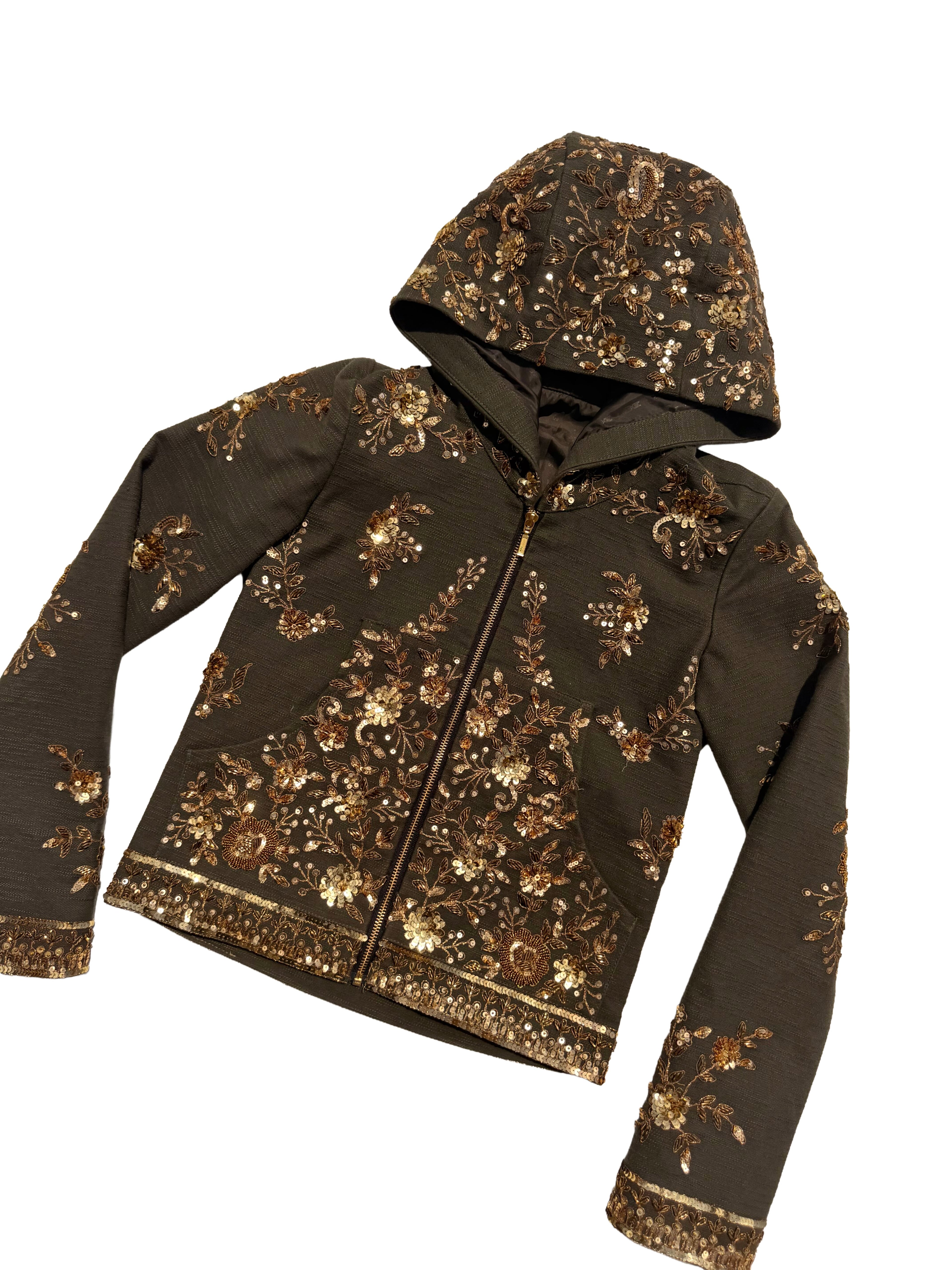 zardozi x denim gold green zip up