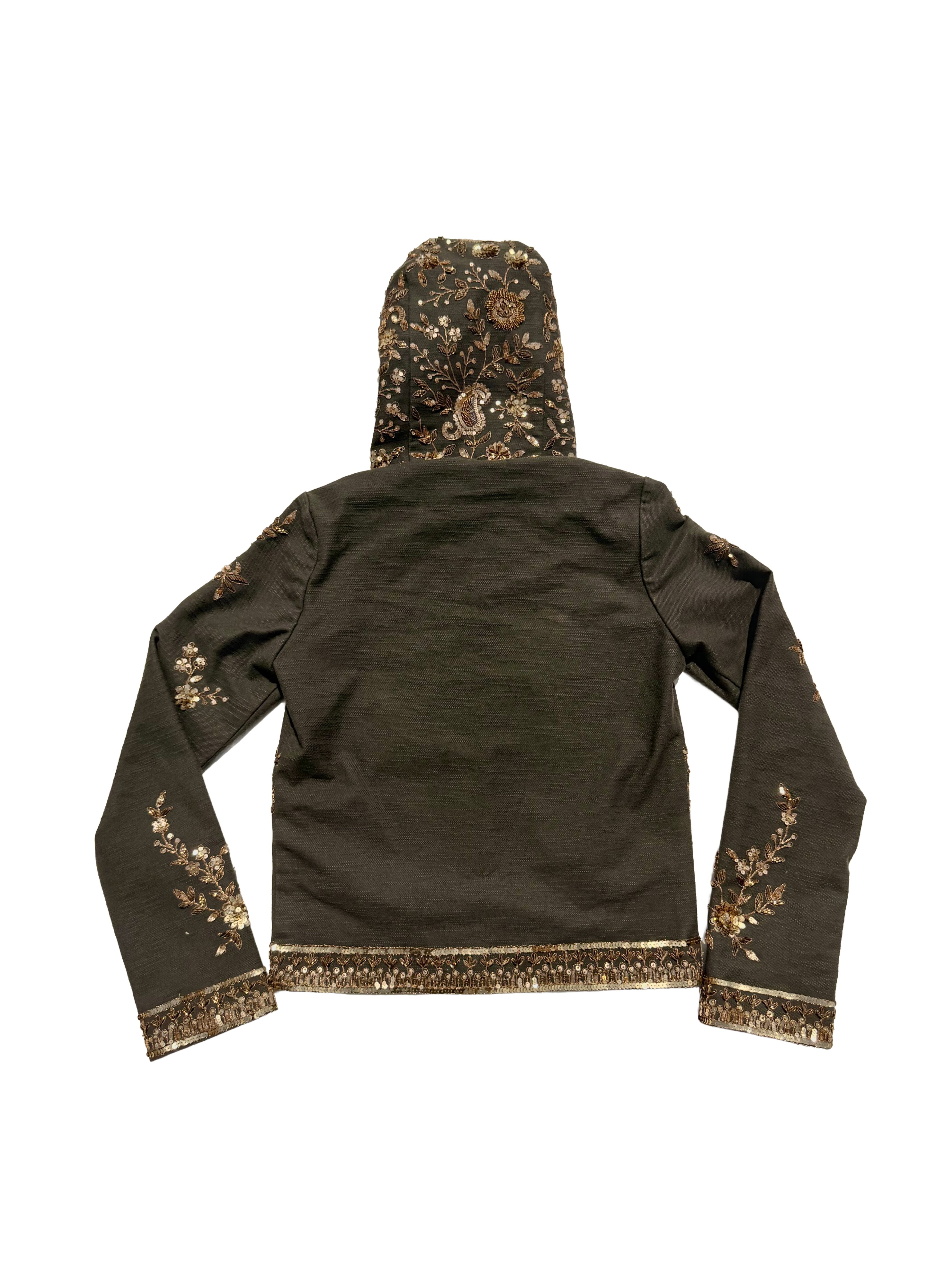 zardozi x denim gold green zip up