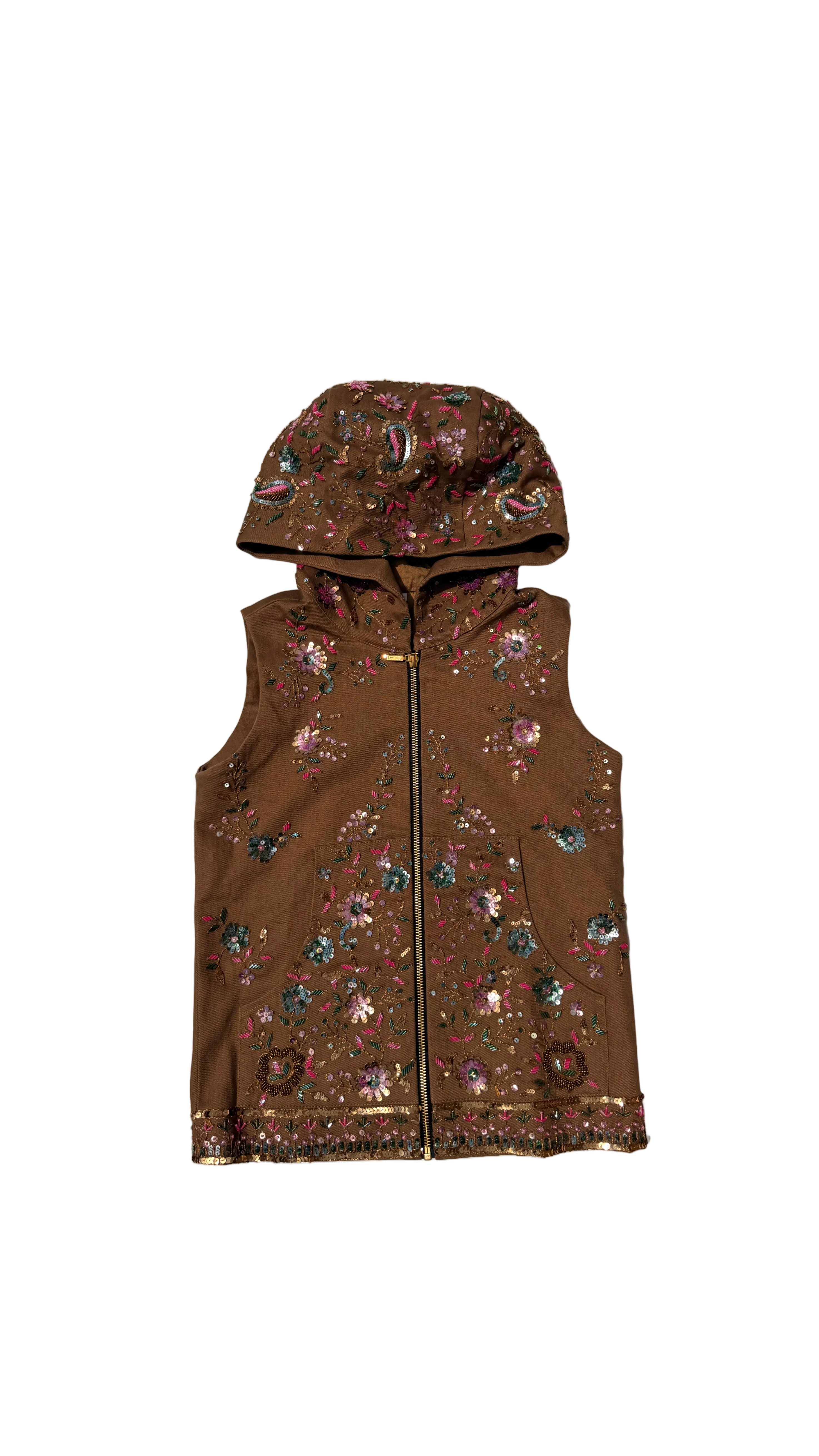 zardozi brown green pink vest