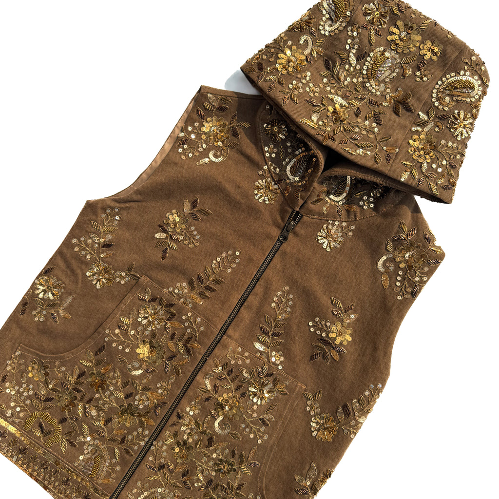 zardozi brown denim vest