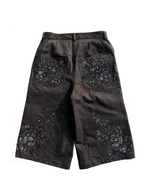 black zardozi denim shorts