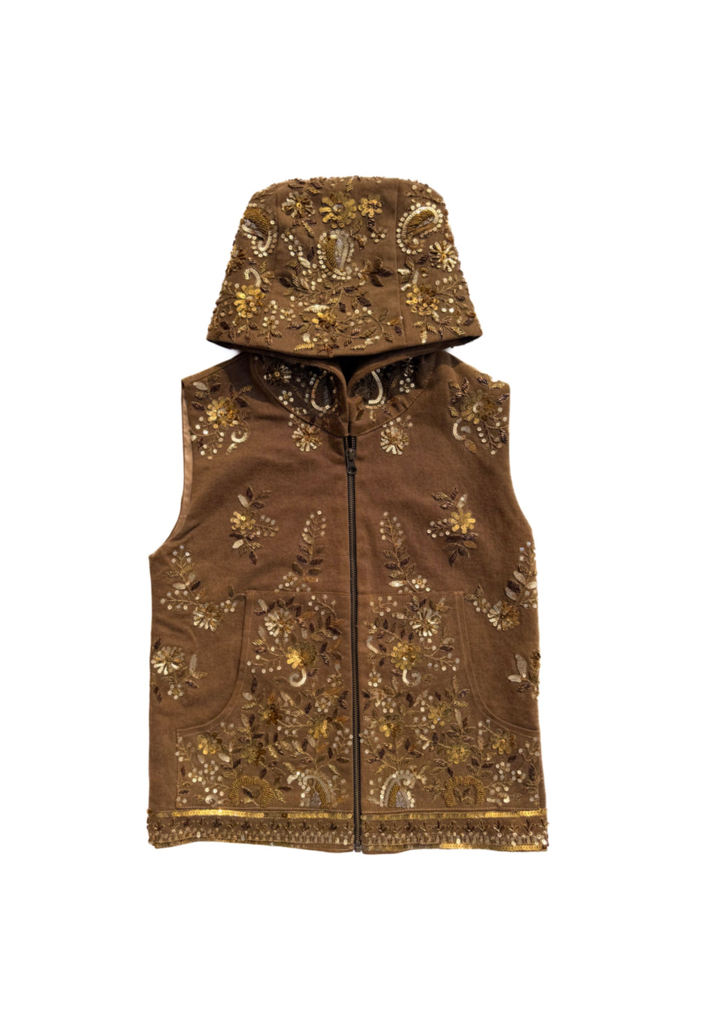 zardozi brown denim vest